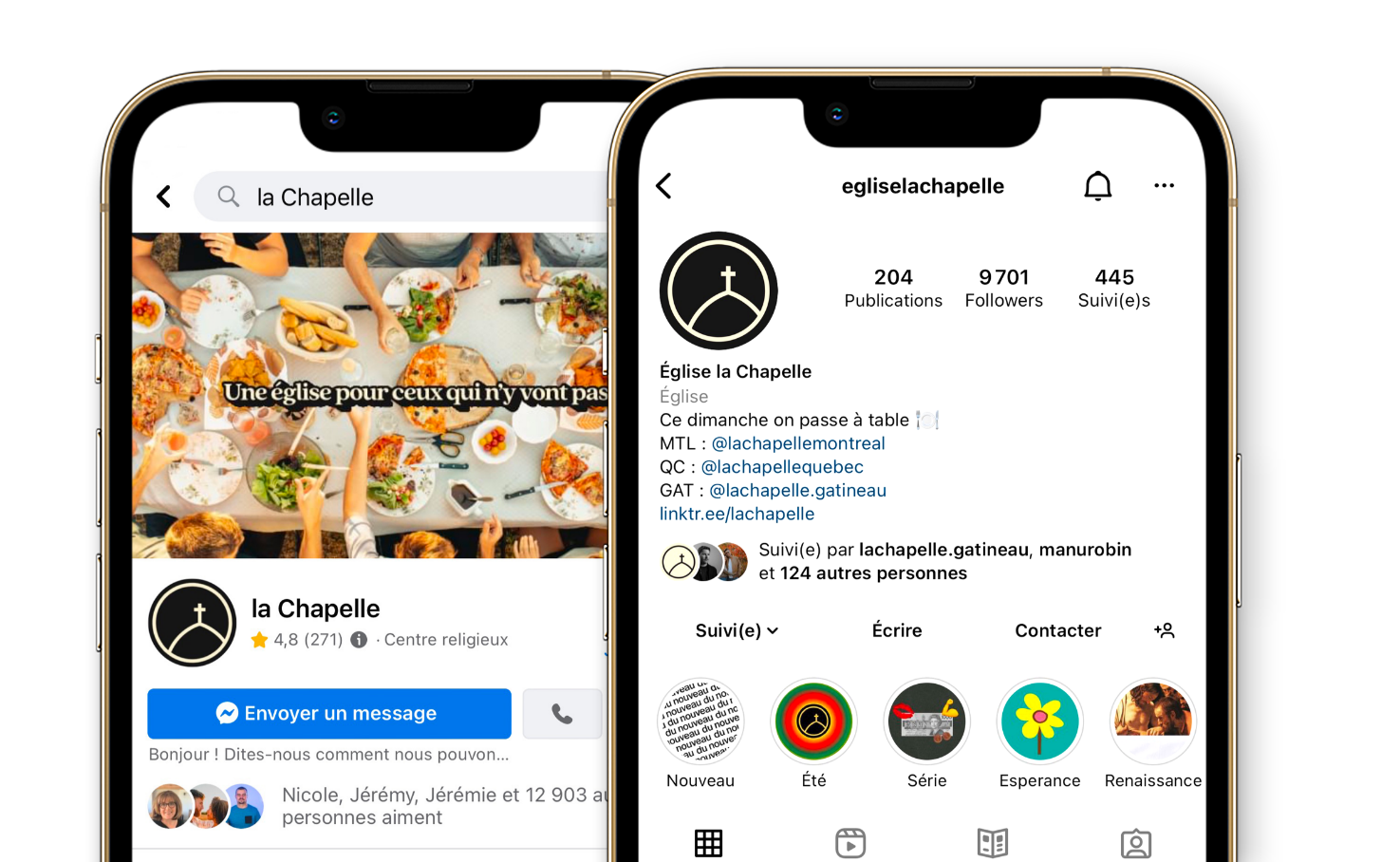 Pages Facebook et Instagram de la Chapelle